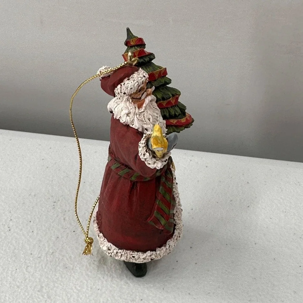 Vintage Santa Claus Hanging Figurine Ornament With Tree &‎ Bird Christmas Rustic